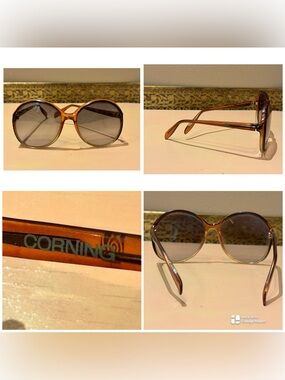 Vintage 70s Corning round sunglasses with a brown gradient.